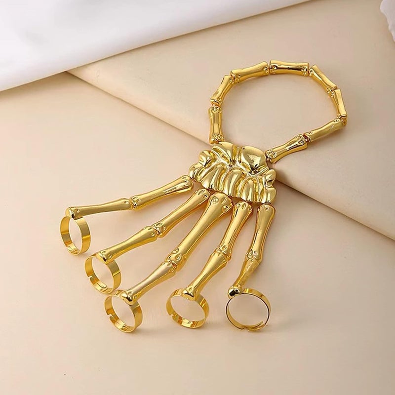 Taichell Store Skeleton Hand Bracelet Halloween Jewelry Decoration Skull Skeleton Hands with Snake Full Finger Rings for Women Men Punk Goth Bracelets Rings Jewelry Halloween Cosplay - Image 4